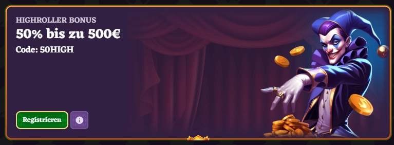 Highroller Bonus bei Happyjokers Casino mit 50 Prozent bis zu 500 Euro